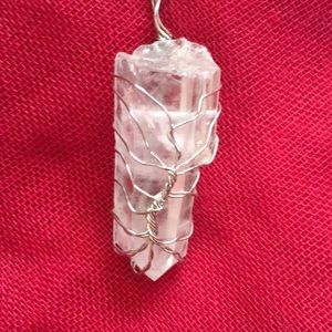 Genuine Quartz crystal wrapped with tree of life